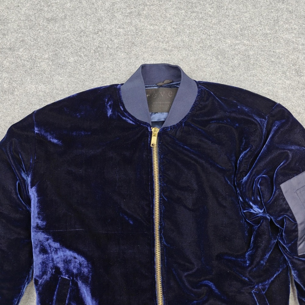 Reves Jacket Mens Medium Blue Velvet Bomber Full Zip Lined Pockets Rib Knit - Picture 3 of 10